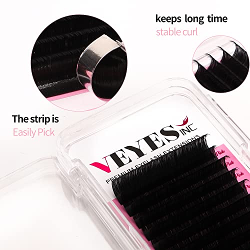 VEYES INC Classic Volume Lash Extensions 0.03-0.20 J/B/L/C/CC/D/DD Curl 5-25mm Mixed & Single Length Tray, Premium Silk Eyelashes, Professional Supplies for Lash Techs(Matte Black 0.15 CC 8-16mm)