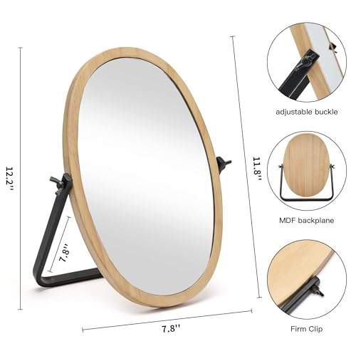 Vanity Makeup Table Mirror - Desk Mirrors 360 Adjustable Rotation,Wood Framed Small Standing Mirror for Bedroom,Tabletop,Office,Antique,Dresser,Countertop 11.8'' x 7.8''