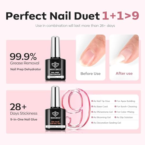modelones Gel Nail Kit, Upgrade 15Sizes Pre-shaped Gel Nail Tips Short Almond Shape, 9-in-One Glue Prep Dehydrator & Portable Led Lamp, 510Pcs Press On Extension Kit Gift for Women