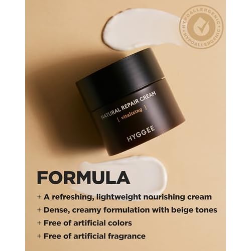 Natural Repair Cream - Vegan Red Ginseng & Peptides Nourishing Moisturizer for Enhanced Elasticity and Vitality - Anti Aging, Firming, Hydrating Face Cream for Rough and Dry Skin, 1.69oz.