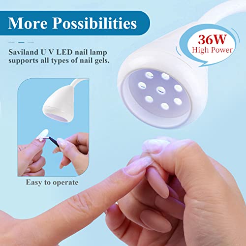 SAVILAND Rechargeable Nail Led Lamp - 36W Mini U V Light for Gel Nails with Nail Brush Holder Gel Nail Lamp and Flash Cure Light for Nails Portable U V Lamp for Resin Curing for Home DIY Nail Salon