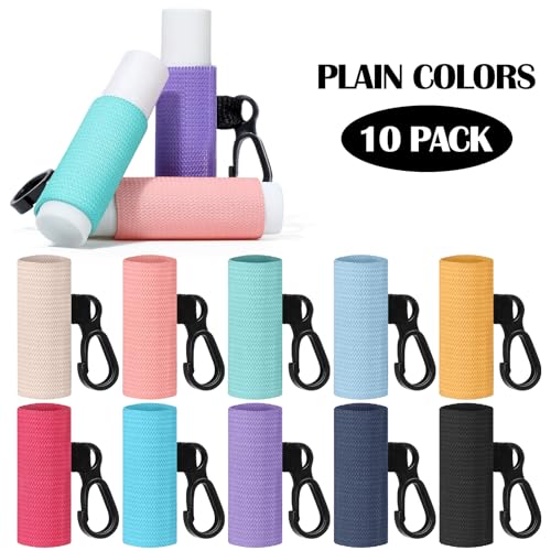 Sureio 10 Pack Lip Balm Holder Keychain Compact Clip On lipstick Lip Gloss Holder Keychain Elastic lipstick Sleeve Clip (Bright Colors)