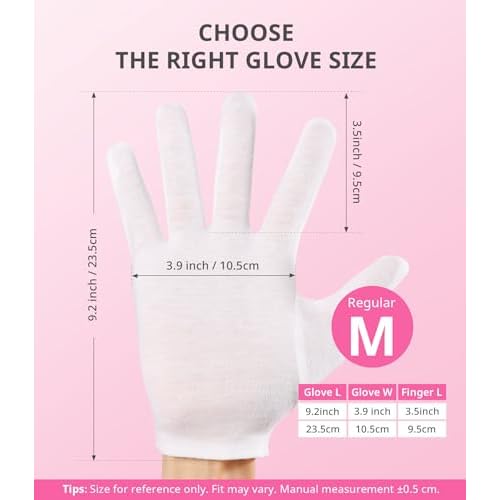 AIRSEE 2 Pairs White Cotton Gloves with Laundry Bag, Overnight Moisturizing SPA for Dry Hands and Eczema, Work Glove, Stretchy Fit for Men and Women, Regular M