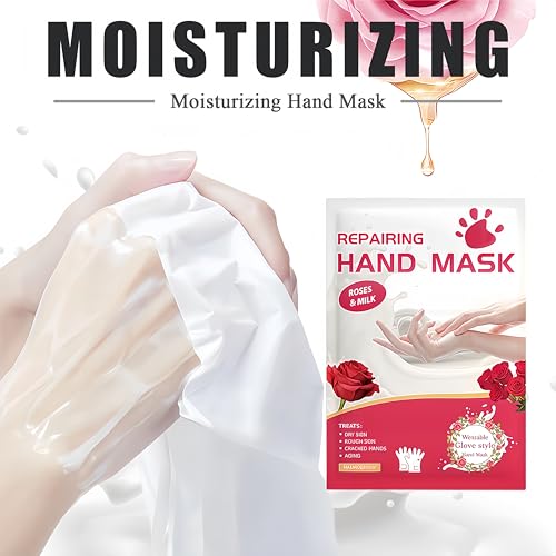 Roses & Milk Hand Repair Gloves, 5 Pairs Hydrating Hand Masks for Dry Cracked Hands, Moisturizing & Softening Gloves for Women & Men, Nourishing Hand Spa Treatment