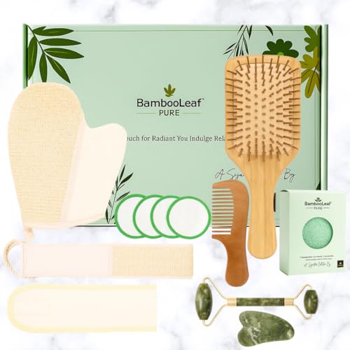 Self Care Natural Unique Organic Spa Set for Women ? Eco Friendly Gift Box with Bamboo Comb, Jade Roller, Facial Sponge, Makeup Remover Pads, Headband & Bath Glove ? Birthday, Relaxation Kit