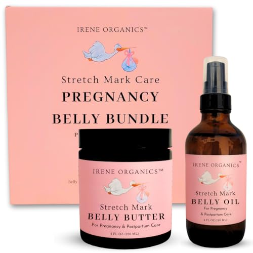 Belly Bundle by Irene Organics - Organic Belly Butter and Oil for Pregnancy Stretch Mark Prevention and Treatment - Award Winning Skincare For Pregnancy and Postpartum - Mother's Day Gift Set (Small)