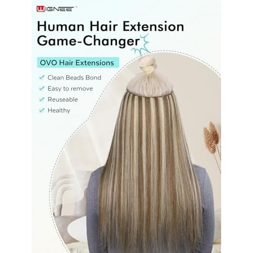 WIGNEE OVO Butterfly Hair Extensions Real Human Hair Blonde Ombre 18 Inch Seamless Invisible Glueless Salon Quality with Micro Beads Add Volume & Length for White Women(9A/60)