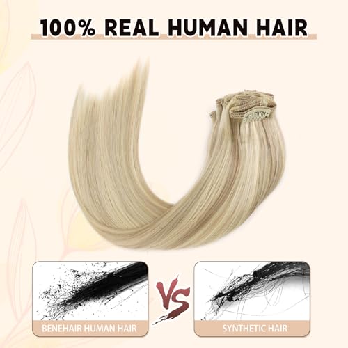 Sassina Human Hair Clip in Extensions 22 Inch Straight Clip in Hair Extensions Human Hair Golden Blonde to Medium Blonde Double Weft Clip ins 8 Pcs with 18 Clips 120 Grams #P16/22
