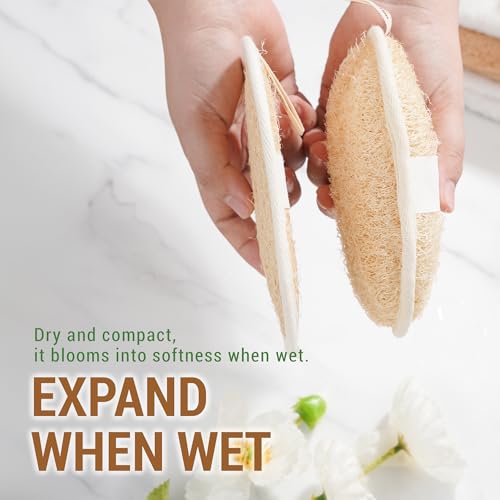 Vietnamese Natural Loofah Exfoliating Body Scrubber Pads, 100% Plant-Based Shower Luffa Sponge, Bath Loofah for Women Men, 2-Pack