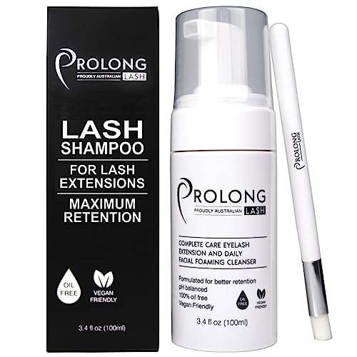 Eyelash Extension Shampoo & Brush - Large 100ml Bottle - Gentle Foaming Cleanser Lash Wash for Extensions and Natural Lashes - Safe Daily Makeup Remover - Paraben & Sulphate Free - Salon & Home Use