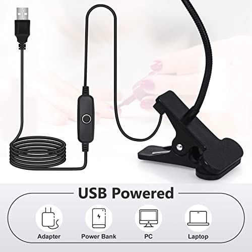 UV Nail Lamp - UV Light for Gel Nails, LED Gooseneck Flash Cure Lamp for Nails, Manicure Dryer Black Light with Clamp, 365+395nm Wavelength 5V 3W 4 Levels Dimming