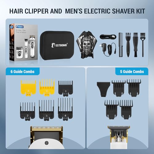 BESTBOMG¢ç Hair Clippers for Men Professional, Beard Trimmer Kits & Sets, Electric Shavers, Hair Clippers & Trimmer Ceramic T-Blade, for Barber, for Gifts