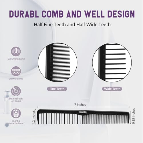 Combs Set, Classic Hair Comb, Fine and Wide Teeth, For Hairdressing, Grooming, Detangling, Sectioning, Teasing, For Women and Men, 7 Inches, 4 Colors and 8 Pieces