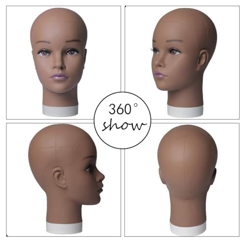 HAIRWAY Mannequin Head Female Mannequin Head Stand Cosmetology Mannequin Head for Wigs Manikin Doll Mannequin Head for Wigs Making and Display with Free T-pins (Brown, 21.5inch)
