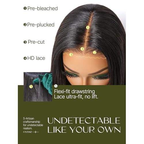Frodio Drawstring Wigs Glueless Human Hair 6x4 Lace Front Wigs Silky Straight Lace Frontal Wig Pre Cut Plucked Lace Frontal 22 Inches Natural Black