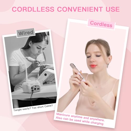 Cordless Nail Drill Set, Electric Nail Files and Buffers Drill Nails for Natural or Acrylic Gel Nails - Rechargeable Nail File Nail Drill Machine Manicure Nail Dremel Kit (Gold)
