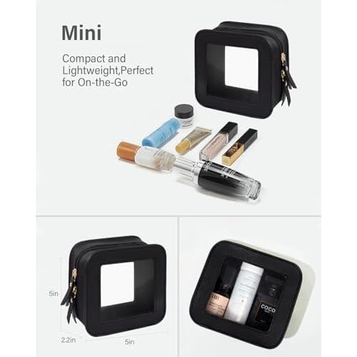 KOTORA Clear Makeup Bag Set for Women Portable Clear Make up Bag Cute Waterproof Travel Cosmetic Bag Toiletry Bag for Car Essentials Bag (Black)