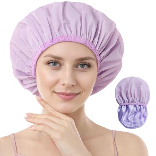 YIZIJIZI Shower Cap,Reusable Waterproof Shower Caps ? Large Size for Women, Perfect for Long Hair (purple)