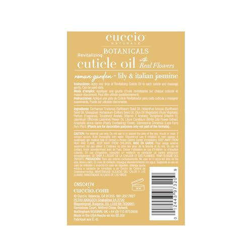 Cuccio Botanicals Revitalizing Cuticle Oil ? Roman Garden (Lily & Italian Jasmine Scent) ? Infused with Real Flowers & Natural Oils for Deep Hydration, Non-Greasy Spa Experience, 2.1 oz