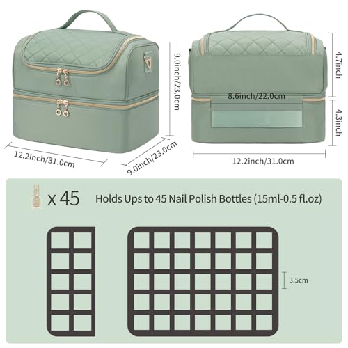 Nail Polish Organizer Case, Nail Supplies Storage Box Holds 45 Bottles Nail Polish & Nail Lamp, Travel Nail Tech Carrying Case, Nail Kit Bag For Nail Stuff & Manicure Tools