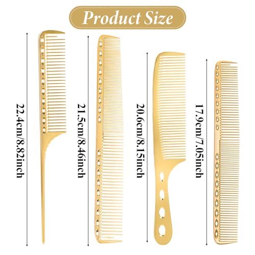 Professional Barber Aluminum Comb Set Metal Combs for Cutting Comb Hair Hairdressing Tail Comb (Golden)