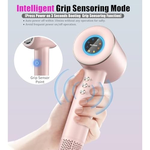 Hair Dryer, 110000 RPM Intelligent High-Speed Blow Dryer - 200 Millions Negative Ionic, Double-Layer Heating Wire for Fast Drying, Low Noise Thermo-Control Hair Dryer with Magnetic Nozzle (Pink)