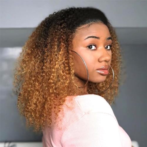 Allove Hair Ombre Human Hair Bundles Kinky Curly Bundles 3 Bundles (16 18 20inch) 12A Brazilian 3 Tone Ombre Color Curly Virgin Remy Human Hair Bundles Weave T1B/4/27