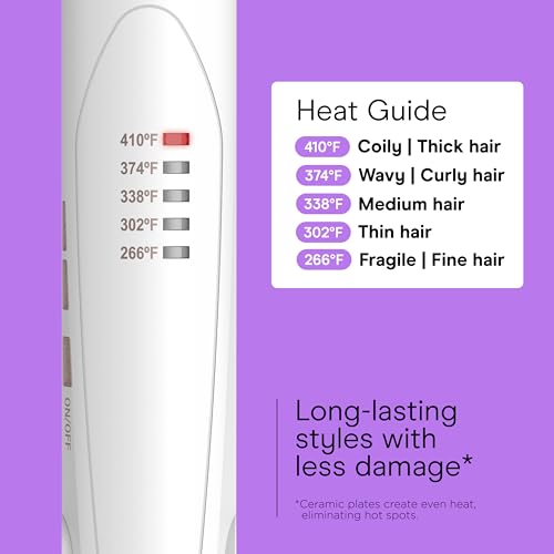 Conair Double Ceramic Flat Iron, 1-Inch Flat Iron Hair Straightener, Five Heat Settings, Extra Long Floating Plates, White