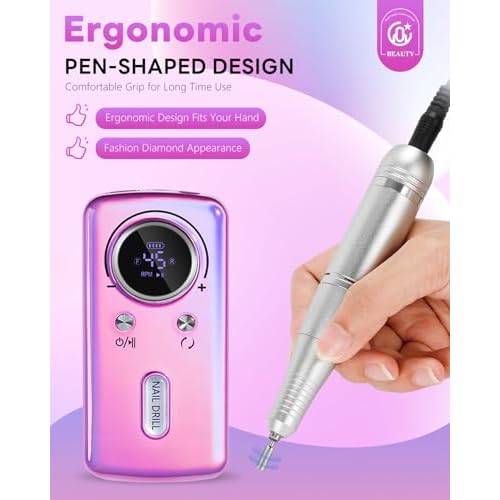CozyZen Cordless Nail Drill Professional: 45000 RPM Rechargeable Electric Nail File Kit, Portable & Low Noise for Acrylic, Gel Nails, Manicure & Pedicure - Salon & Home Use