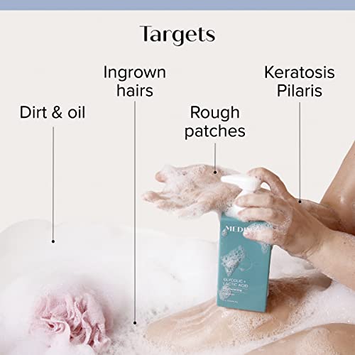 MEDIX Glycolic Acid Exfoliating Body Wash KP Bump Eraser Cleanser + 10% Glycolic Acid Serum 2PC Skin Care Set | AHA Exfoliant Body Wash + Serum Refine & Soften Dead Dry Skin, Bumps, & Wrinkles, 2PC