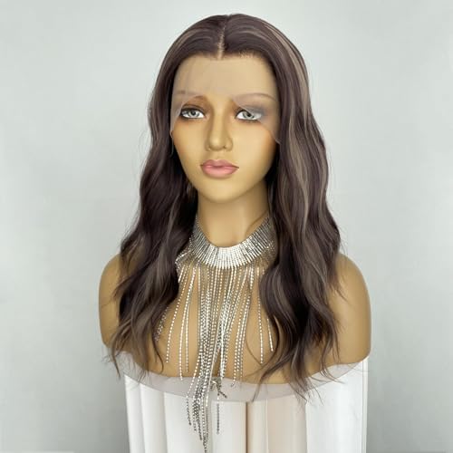 Auburn Brown Wigs Highlight Ash Blonde 13x4 Lace Front Wig Body Wave 4/27 Piano Color 18Inch Synthetic Fiber Pre Plucked Hairline for Women