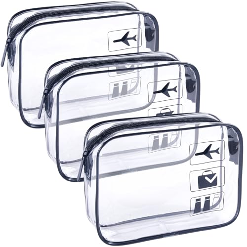 TSA Approved Toiletry Bag 3Pcs - 3 Pack Clear Travel Bags for Toiletries, Carry on Airport Airline Compliant Bag,Makeup Bags Clear Toiletry bags Quart Size Travel Bag,Black