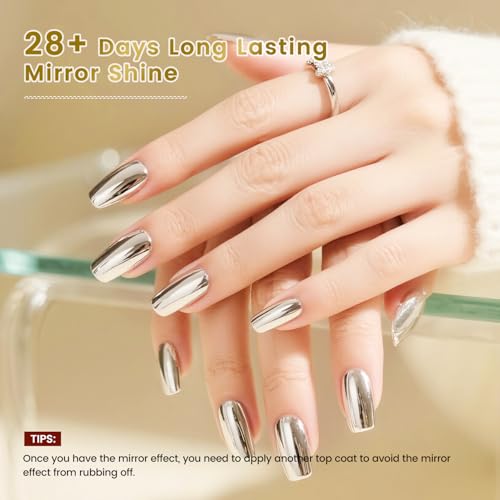 JODSONE Top Coat for Chrome Nail Powder - 16.5ml No Wipe Gel Top Coat for Rubbing Mirror/Chrome Nail Powders, Smooth Finish, High Gloss, U V/LED Curing Needed