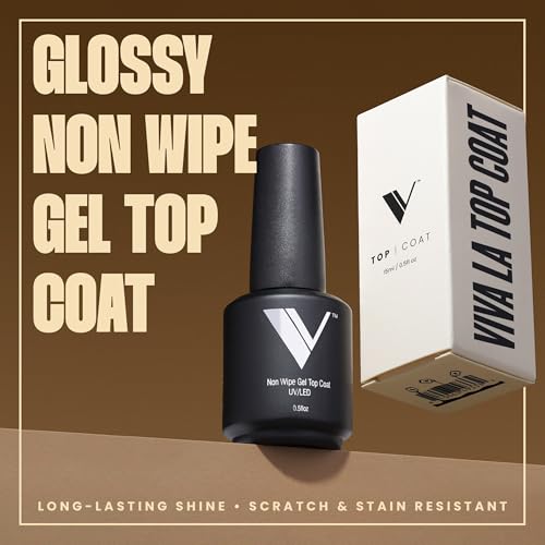 V Beauty Pure No Wipe Gel Top Coat - Long Lasting UV Top Coat Gel Nail Polish, Scratch and Stain Resistant, Durable, Non Yellowing, No Sticky Layer, Glossy - For Manicure & Pedicure - 15ml