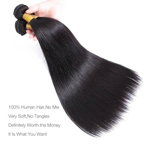 Straight Hair Bundles - 20 22 24 Inch | 100% Unprocessed Brazilian Virgin Human Hair | 3-Pack Quick Weave Bundles with Glossy Finish for Women