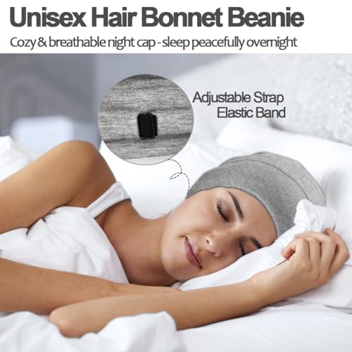 Sleep Cap Bonnet for Sleeping Black Women, Adjustable Cooling Ice Silk Lined Bonnet for Curly Braids Hair Cover Beanie Hat