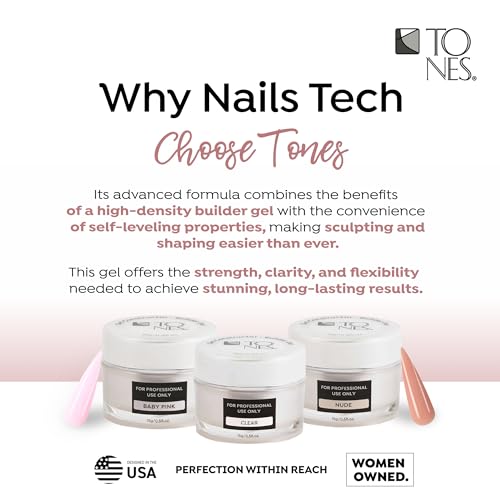 TONES Premium Self Leveling Nail Builder and Extension Gel for Professional Design - Salon-Quality LED and UV Building Gel - (0.5 Fl Oz, Glittery Nude)