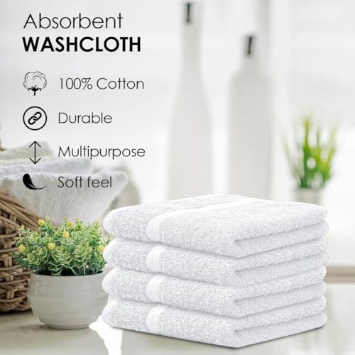 Avalon Towels Cotton Washcloths ? (Pack of 24) Size 12x12 Inches, 100% Ring Spun Cotton, Soft & Absorbent Face Towels, Gym Towels, Hotel and Spa Quality, Reusable Fingertip Towels (White)