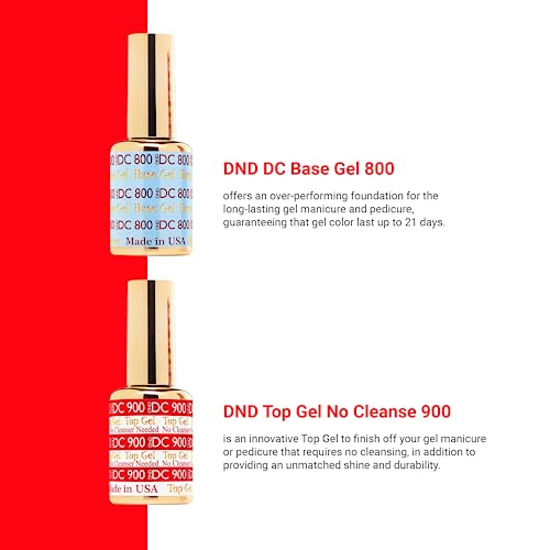 DND Base Gel and Top Gel Polish Set, UV/LED GelBase Polish and No Cleanse Top Coat, Professional Gel Polish Duo, 0.5 Fl Oz Each
