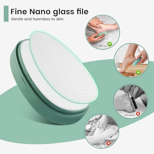 BEZOX Nano Glass Foot File Callus Remover with Cover ? Gentle Glass Foot Pumice Stone, Effective Feet Scrubber for Dead Skin, and Portable Pedi Egg Foot Care Tool - Green