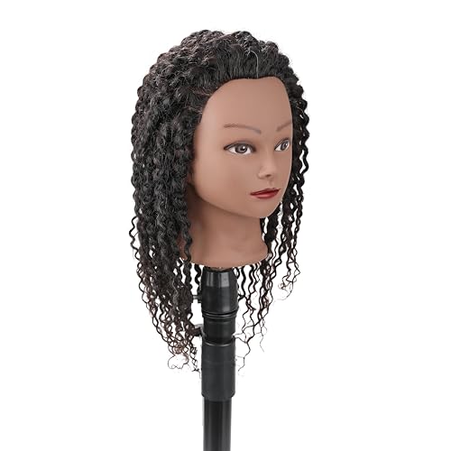 Stancia Black Mannequin Head 100% Human Hair, African American Hair Texture Styling Head, Hair Mannequin for Practice Cornrowing Braiding and Twisting (with Table Clamp)