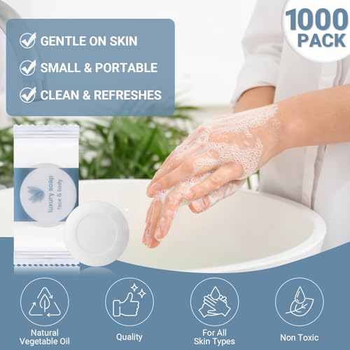 Kacctyen 1000 Pcs 0.35oz Mini Bar Soap Bulk Individually Wrapped Bulk Hand Hotel Soap Bars Travel Size Toiletries for Guest Hotel Bathroom Vacation Rentals