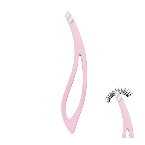 NIIIYTYB Lash Tweezers for Eyelash Extensions,with Grip Curved Handle Slant Tip Eyebrow for Shaping Mini Tweezer Set for Women Ideal Facial Hair Removal Tools Ergonomic Designer Pink