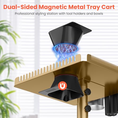 TASALON Gold Salon Tray on Wheels ? Salon Rolling Tray Set with Magnetic Hair Dye Bowl, Heat-Resistant Tool Rack, Hair Extension Holder for Styling, Rolling Tool Cart & Hair Salon Station Organizer