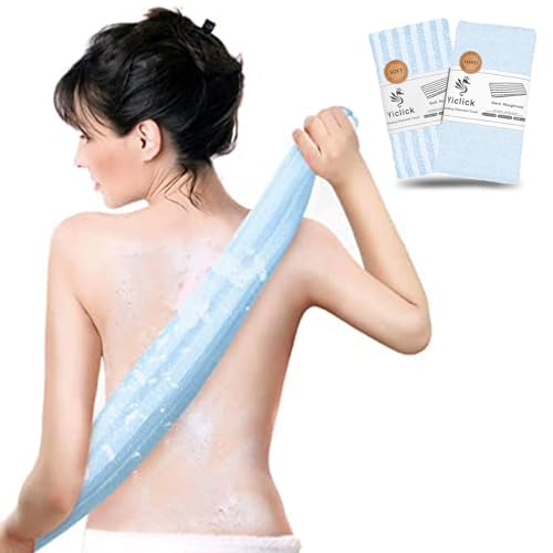 Yiclick 2 Pack Exfoliating Washcloth Towel - Exfoliating Body Scrubber Exfoliator, Loofah Sponge Wash Cloth, Korean & Japanse & African Net Sponge Rag - Back Scrubber Washer (Blue)