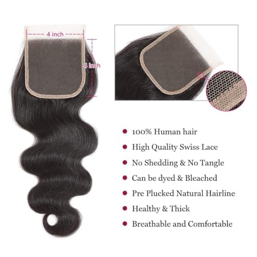 Body Wave Human Hair Bundles with Closure 10A Brazilian Human Hair 3 Bundles with 4x4 HD Lace Closure Free Part 100% Unprocessed Virgin Hair Natural Color£¨20 22 24 +18 Inch£¬Body Wave£©