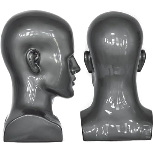 PVC Mannequin Head Black Male Manikin Dummy Stand Model Display Hat Scarf Wigs Hair Glasses Hat Beauty Styling Tool (grey)