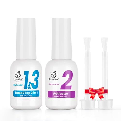 Beetles Dip Powder Liquid Set - 2 In 1 Dip Base & Top Coat and Activator, Dip Nail Liquid Set for Dipping Powders French Nail Design Dip Nail Kit Manicure Gift for Women, 0.51 fl.oz/Bot