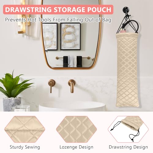 AMIJEAL Heat Resistant Hair Tools Organizer Bag Portable Travel Drawstring Storage Cover Pouch for Hair Straightening Irons, Curling Irons, Flat Irons and Hot Styling Tools(16" x 4.3")