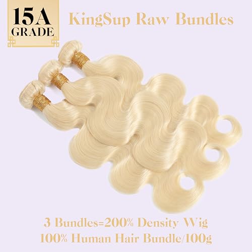 Blonde Body Wave Bundles Human Hair 18 20 22 Inch 15A 613 Bundles Human Hair,Sew In Quick Weave Body Wave Bundles 100% Real Human Hair Extensions Tangle Free Shedding Free Triple Lifespan